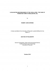 Localisation and Resilience at the Local Level: the case of Transition Town Totnes